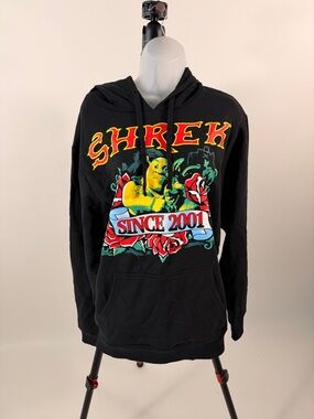 Dreamworks Black Shrek Graphic Hoodie with Yellow, Red & Green Print